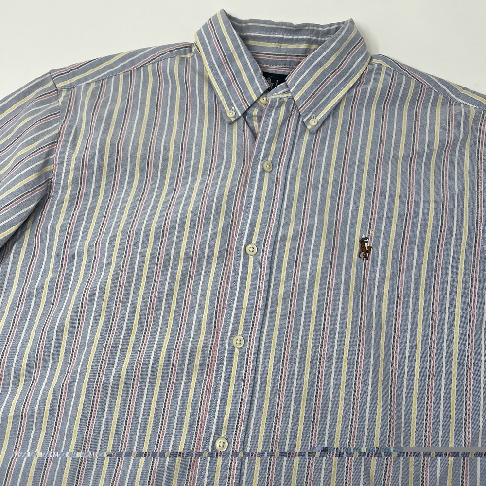 Ralph Lauren Shirt‎ Men Medium Blue Stripe Button Down Short Sleeve Flesh Pony